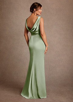 Azazie Baltimore Vestidos para mãe da noiva Vestido Dusty Sage de Cetim elástico de Linha A com Plissado image2