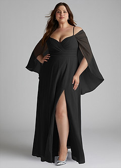 Azazie Cienna Bridesmaid Dresses Black A-Line Off the Shoulder Chiffon Dress image7