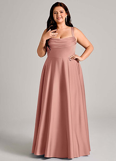 Azazie Shaude Bridesmaid Dresses Rosette A-Line Pleated Stretch Satin Dress image8