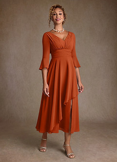 Azazie Aerynne Kleider für die Brautmutter A-Linie Plissee Chiffon Kleid Gebranntes Orange image1