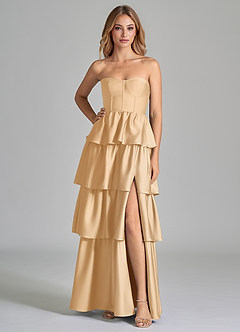 Azazie Faye Brautjungfernkleider A-Linie Gestreift Stretch-Satin Kleid Gold image3
