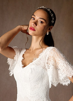 Azazie Veradis Wedding Dresses Diamond White A-Line V-Neck lace Chiffon Dress image6