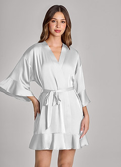 Embroidered White Robe White Matching Color Personalized Embroidered Name 2-Piece Ruffle Satin ...