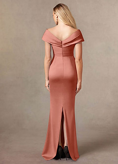 Azazie Ludlow Mother of the Bride Dresses Salmon Pink Mermaid Pleated Stretch Satin Dress image4