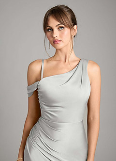 Azazie Madelyn Bridesmaid Dresses Silver Mermaid One Shoulder Stretch Satin Convertible Dress image3