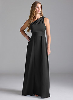 Azazie Dallas Bridesmaid Dresses Black A-Line One Shoulder Stretch Satin Dress image3