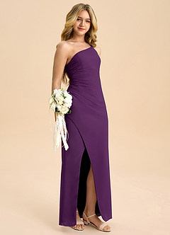 Azazie Eren Junior Vestido Uva de Chiffon de Linha A com Plissado image1