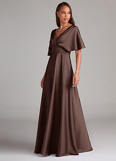 Azazie Pamela Robes de demoiselle d'honneur Robe Trapèze en Satin extensible Plissée Ganache image4