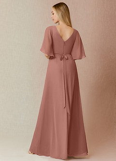 Azazie Cierra Bridesmaid Dresses Cedar Rose A-Line V-Neck Chiffon Dress image2