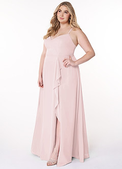 Azazie Naeem Abiti da Damigella Abito A-Line in Chiffon con Scollo a V e Volant Rosa Rossore image10