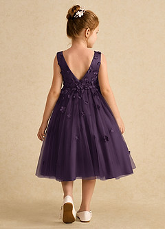 Azazie Lana Flower Girl Dresses Plum A-Line Sleeveless Matte Satin Dress image2