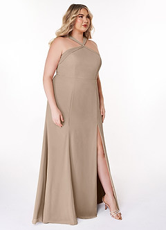 Azazie Rue Bridesmaid Dresses Taupe A-Line Halter Chiffon Dress image10