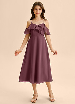 Azazie Kamilla Junior Abito A-Line in Chiffon a Spalla Scoperta Sangria image6