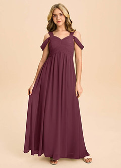 Azazie Lianne Junior Cabernet A-Line Off the Shoulder Chiffon Dress image2