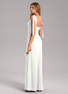 Azazie Frostine Vestidos de damas de honor Vestido de Blanco de Satén Elástico de Corte en A con Lazo image6