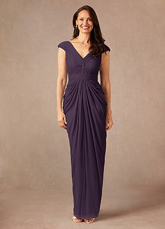 Azazie Lisolette Mother of the Bride Dresses Plum Sheath Pleated Mesh Dress image1