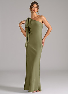 Azazie Capri Bridesmaid Dresses Pistachio Mermaid One Shoulder Stretch Satin Dress image3