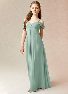Azazie Kaitlynn Junior Agave A-Line Off the Shoulder Chiffon Dress image4