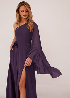 Barbie ♥ Azazie Bridesmaid Dresses Plum A-Line Long Sleeve Chiffon Dress image5