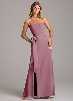 Azazie Tahlia Bridesmaid Dresses Vintage Mauve A-Line with Belt Chiffon Dress image1