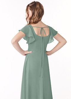 Azazie Bondi Junior Silver Sage A-Line Bow Chiffon Dress image3