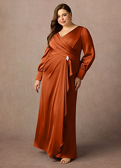 Azazie Petrina Mère de la mariée Robes Robe Sirène en Satin extensible Plissé Orange Brûlée image8