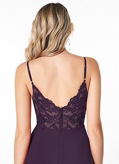 Azazie Lena Bridesmaid Dresses Plum A-Line Lace Chiffon Dress image5