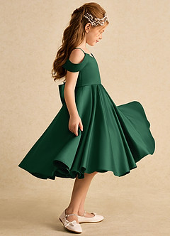 Azazie Favia Flower Girl Dresses Dark Green A-Line Off the Shoulder Matte Satin Dress image5