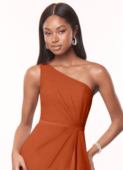Azazie Liza Jurken voor bruidsmeisjes Jurk van Chiffon met Zeemeermin One-Shoulder Verbrande Sinaasappel image5