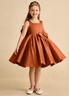 Azazie Jessie Flower Girl Dresses Burnt Orange A-Line Bow Matte Satin Dress image5