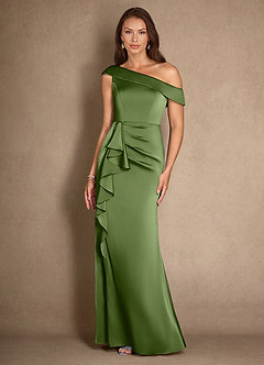Azazie Hamptons Kleider für die Brautmutter A-Linie Plissee Stretch-Satin Kleid Wacholder image4