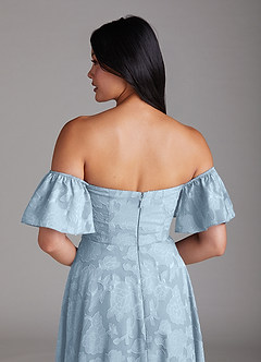 Azazie Sue Brautjungfernkleider Wandelbar A-Linie Schulterfrei Blumen-Burnout Kleid Himmelblau image6
