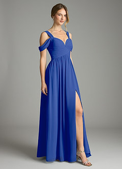 Azazie Lianne Vestidos de damas de honor Vestido de Azul Real de Gasa de Corte en A con Vestidos sin tirantes image5