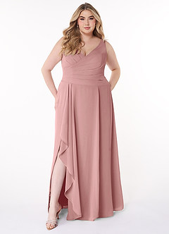 Azazie Kori Bridesmaid Dresses Dusty Rose A-Line Pleated Chiffon Dress image6