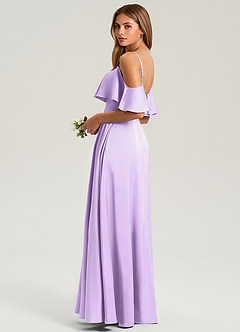 Azazie Jean Bridesmaid Dresses Lilac A-Line Off the Shoulder Stretch Satin Dress image4