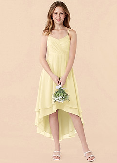 Azazie Mariam Junior Lemon Sorbet A-Line Pleated Chiffon Dress image4