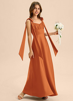 Azazie Halley Junior Abito A-Line in Raso Elasticizzato Fiocco Cannella image5