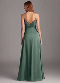 Azazie Calissa Bridesmaid Dresses Sea Moss A-Line V-Neck Pleated Stretch Satin Dress image2