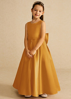 Azazie Pipsy Flower Girl Dresses Butterscotch A-Line Bow Matte Satin Dress image4