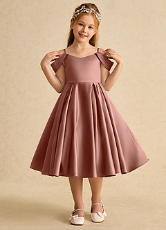 Azazie Favia vestidos de niña de las flores Vestido de Rosa De Cedro de Satin Mate de Corte En A con Vestidos sin tirantes image4