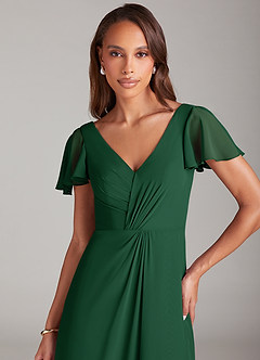 Azazie Soren Vestidos de damas de honor Vestido de Verde Oscuro de Gasa de Corte en A con Volante image6