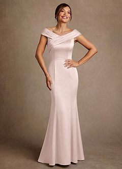 Azazie Aberdeen Mother of the Bride Dresses Blushing Pink Sheath Pleated Stretch Satin Dress image1
