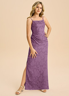 Azazie Mai Junior Wisteria Sheath Pleated Floral Burnout Dress image4