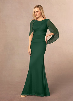 Azazie Belladonna Mother of the Bride Dresses Dark Green Mermaid Scoop Pleated Mesh Dress image3
