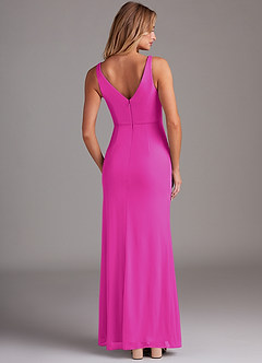 Azazie Leandra Bridesmaid Dresses Fuchsia Mermaid V-Neck Pleated Mesh Dress image2