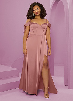 Barbie ♥ Azazie Bridesmaid Dresses Rosette A-Line Off the Shoulder Stretch Satin Dress image8