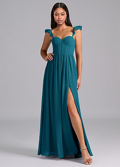 Azazie Denisse Bridesmaid Dresses Ink Blue A-Line Ruched Chiffon Dress image5