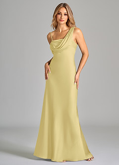 Azazie Celina Vestidos de madrinha de casamento Vestir Sorvete De Limão de Cetim elástico de Bainha com Fora do ombro image3