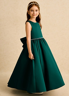 Azazie Daisies Robe Demoiselle D'honneur Fillette Robe Princesse en Mat Satiné Arc Vert Pin image6
