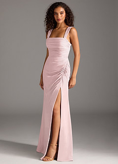 Azazie Jesaphine Bridesmaid Dresses Blushing Pink Sheath Bow Chiffon Dress image3